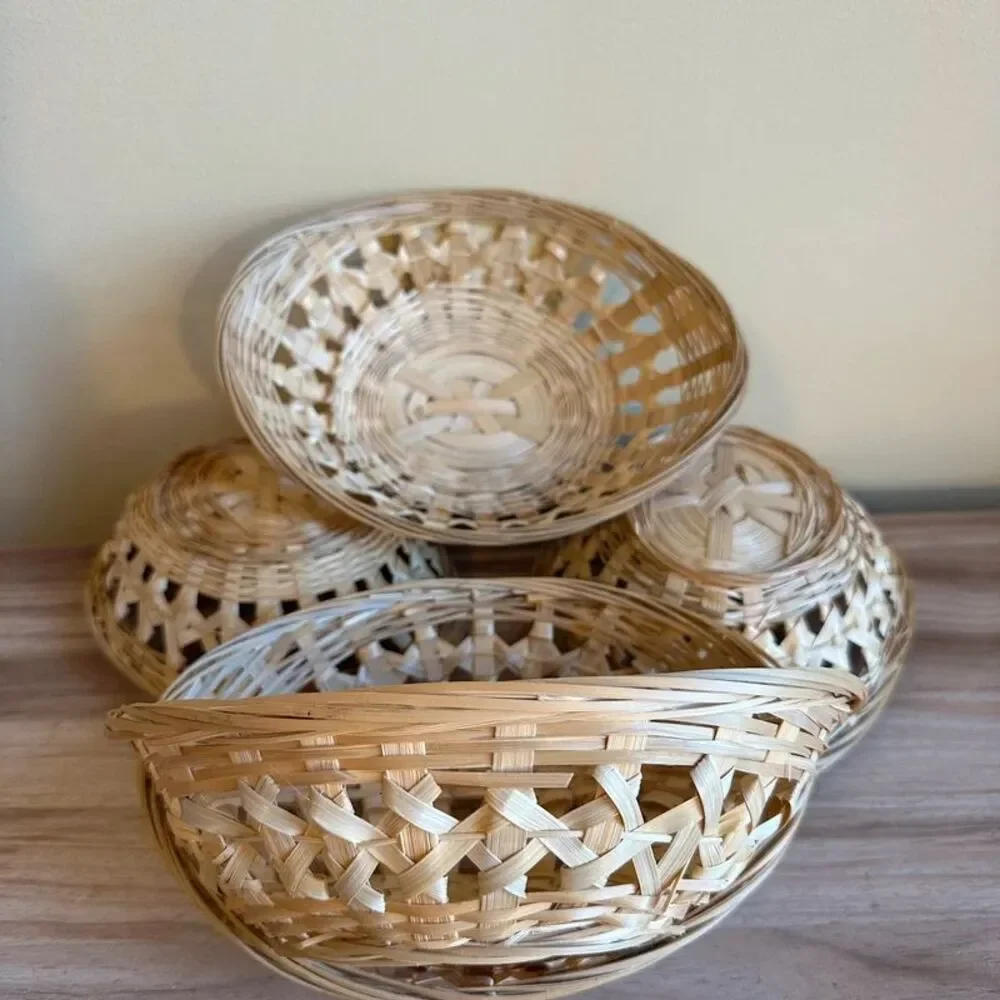Antiquewise 5 Bamboo Oval Gift Baskets Thanksgiving Holiday decor gift